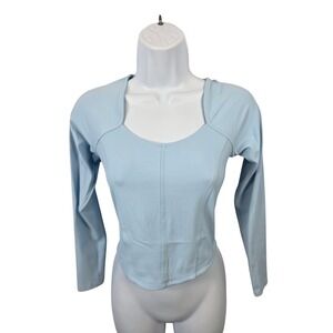 All in Motion Jrs / Womens Light Blue Long Sleeve Cropped Athletic Top XS /B56